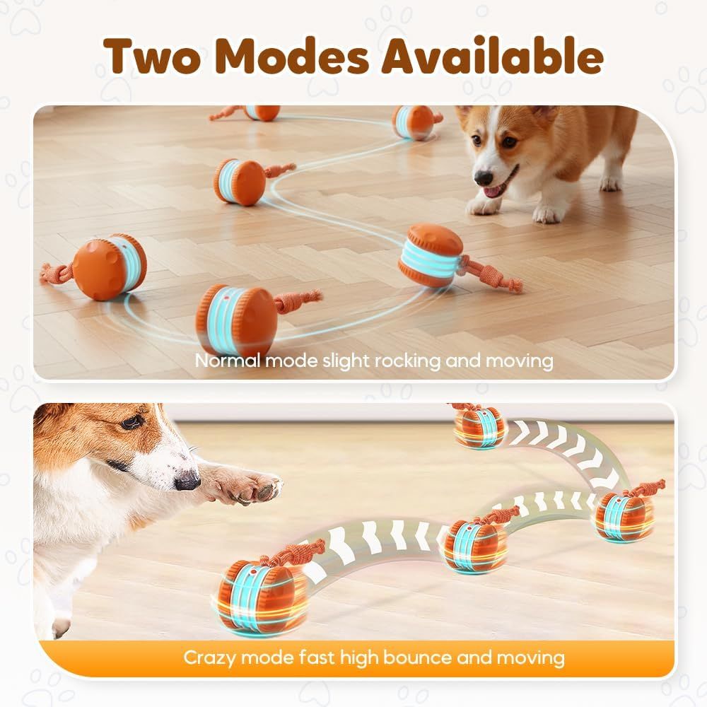 Interactive Dog Toys for Small Large Dogs,Moving Dog Toys to Keep Them Busy,Automatic Electric Rolling Ball with Rope,Dog Interactive Toys for Boredom (Orange)