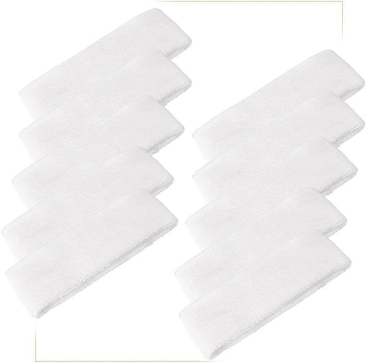 10 PCS White Unisex Sports Sweatband Headband Sweat Absorbing Terry Cloth Bands