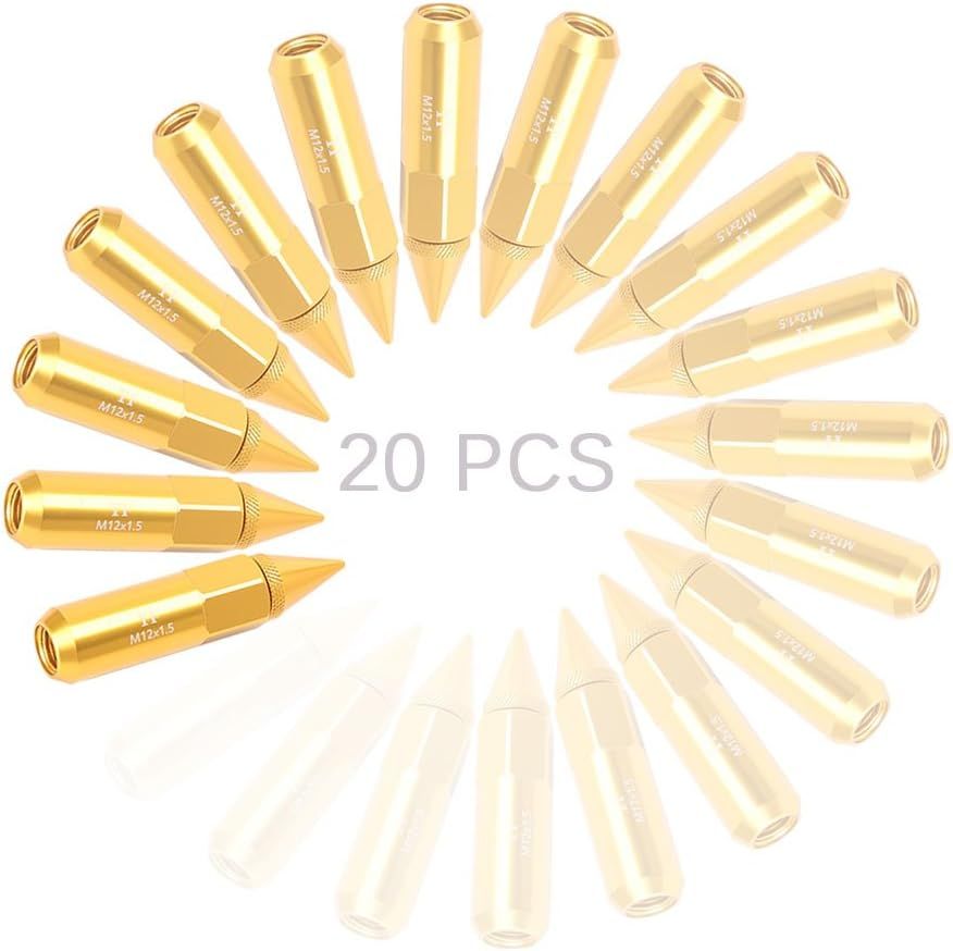 20Pcs Gold M12X1.5 60mm Extended Tuner Cap Spike Lug Nuts Set Compatible for Honda Acura Toyota Scion Subaru