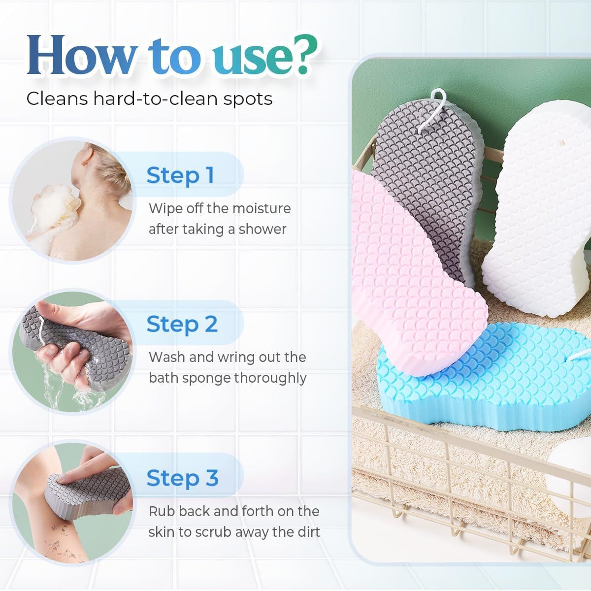 Magic Exfoliating Bath Sponge, Magic Exfoliating Body Scrubber Skin Friendly & Reusable for Adults Women and Men (4 Pcs)