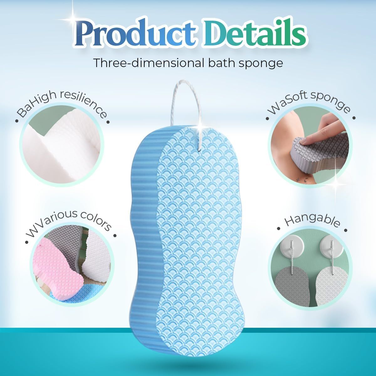 Magic Exfoliating Bath Sponge, Magic Exfoliating Body Scrubber Skin Friendly & Reusable for Adults Women and Men (4 Pcs)