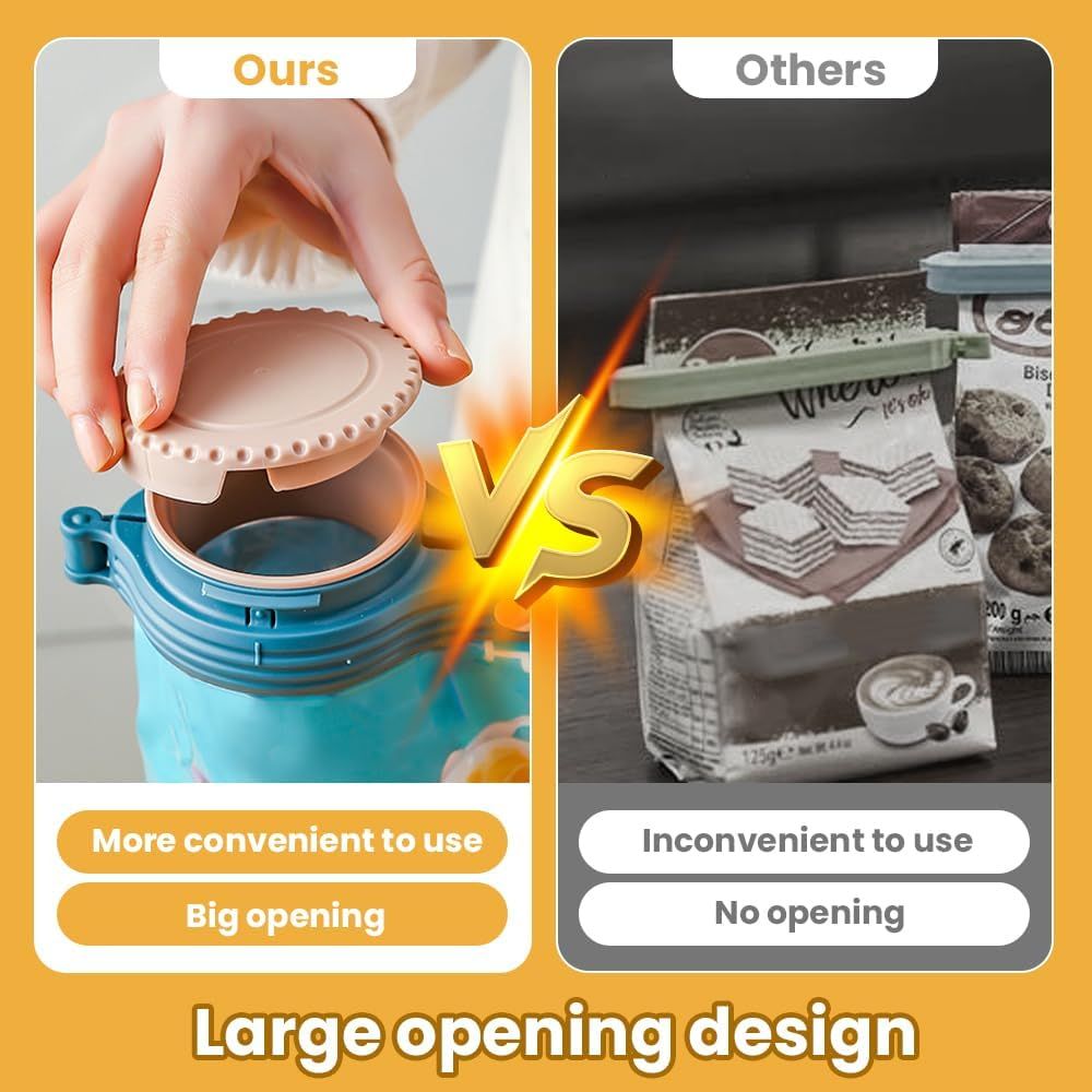 Bag Clip with Pour Spout, Food Bag Sealing Clip, Reusable Plastic Cap Sealer for Snack (2)