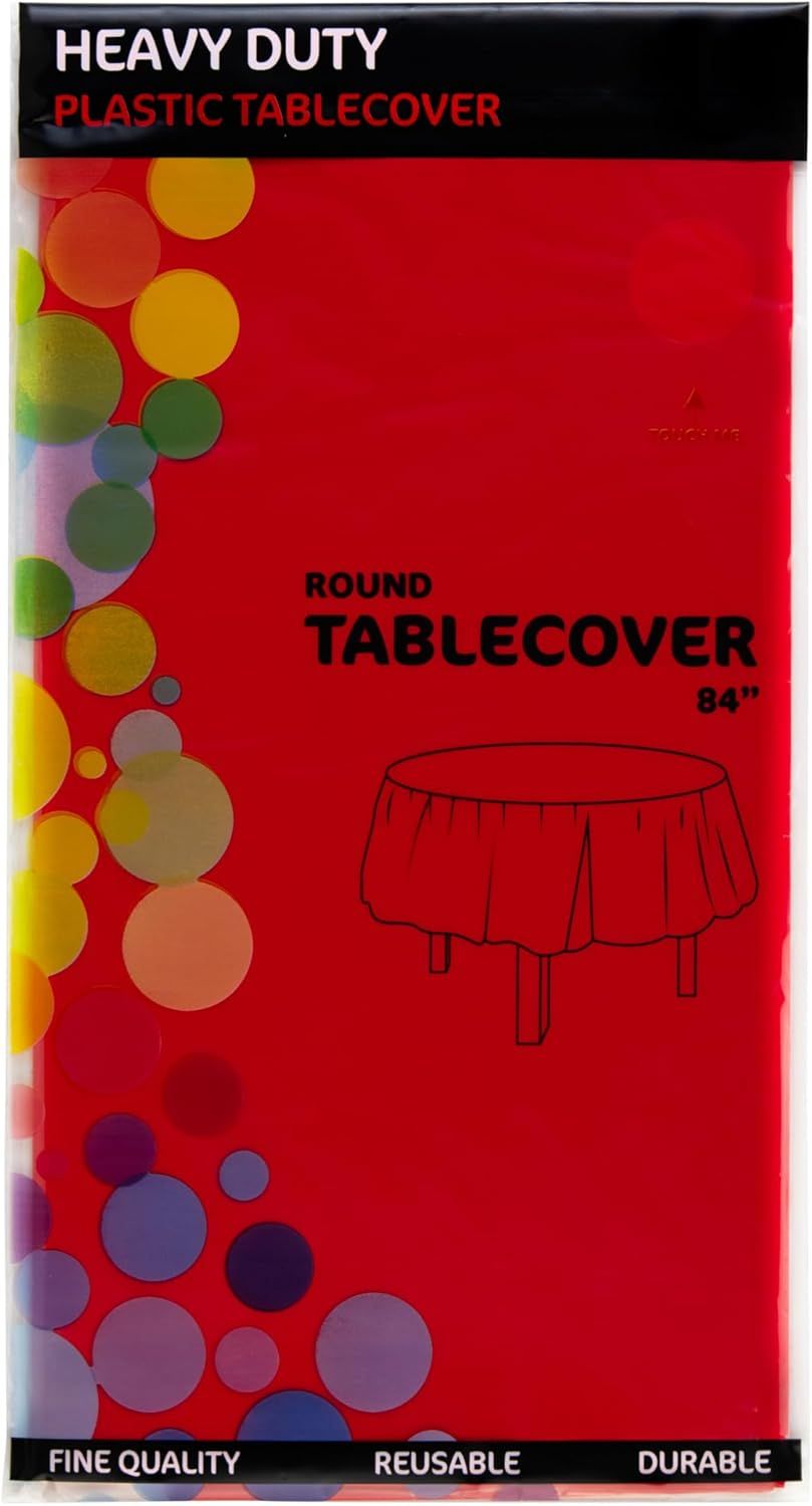 24 Round Tablecloths -BPA- Free Plastic, 84 inch, Dining Table Cover, Red