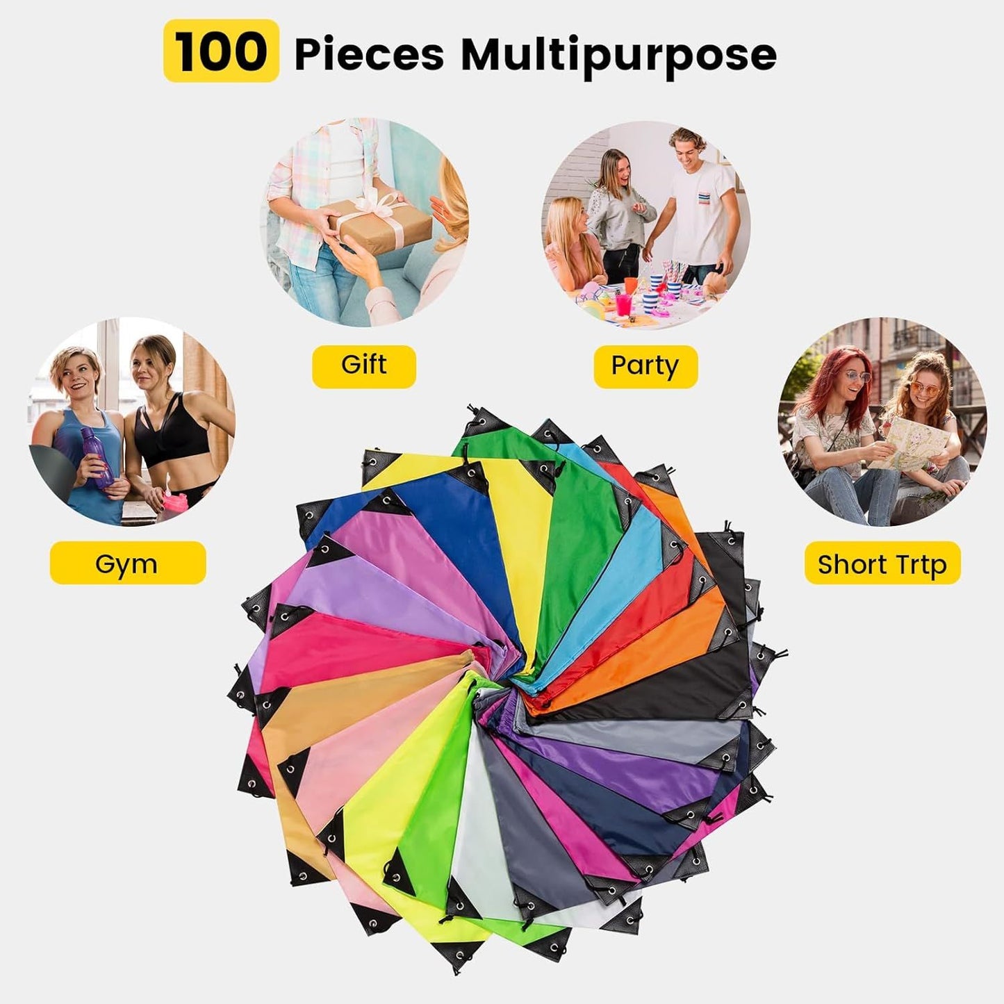 100 Pcs Drawstring Bags Bulk - Lightweight Drawstring Backpack, Cinch Bag for Party Sport Gym Trip Gift - 20 Colors