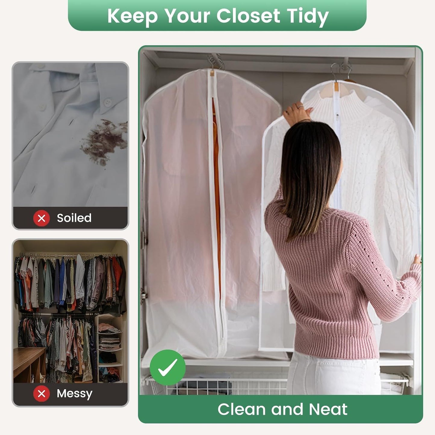 12 Pack Garment Bags for Hanging Clothes - Translucent Suit Bag for Closet Wardrobe Storage Travel - 24" x 42"