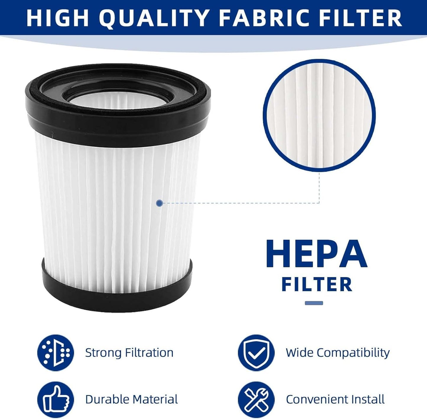 Vacuum Filter Replacement Compatible with Fabuletta FSV001/FSV101,Girnoor G160/G165, Lubluelu 202, Oraimo OSV-102, VacLife VL732 Stick Vacuum Cleaners - 4 Pack