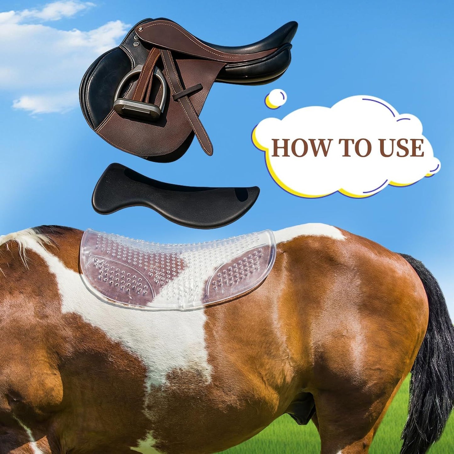 Non Slip Gel Saddle Pad for Horse TPE Half Pad for Back Breathable Provide Ample Cushioning for Injury Prevention and Pressure Relief for Western Horse Under Saddle Dressage Jumping Training