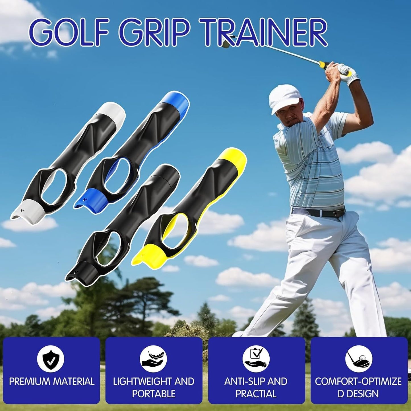 4 Pcs Golf Grip Trainer, Golf Training Aid Swing Trainers Club Grips Accessories for Golfer Enhance Strength Hand Position and Swing Technique, Unique Gift for Golfing Enthusiasts
