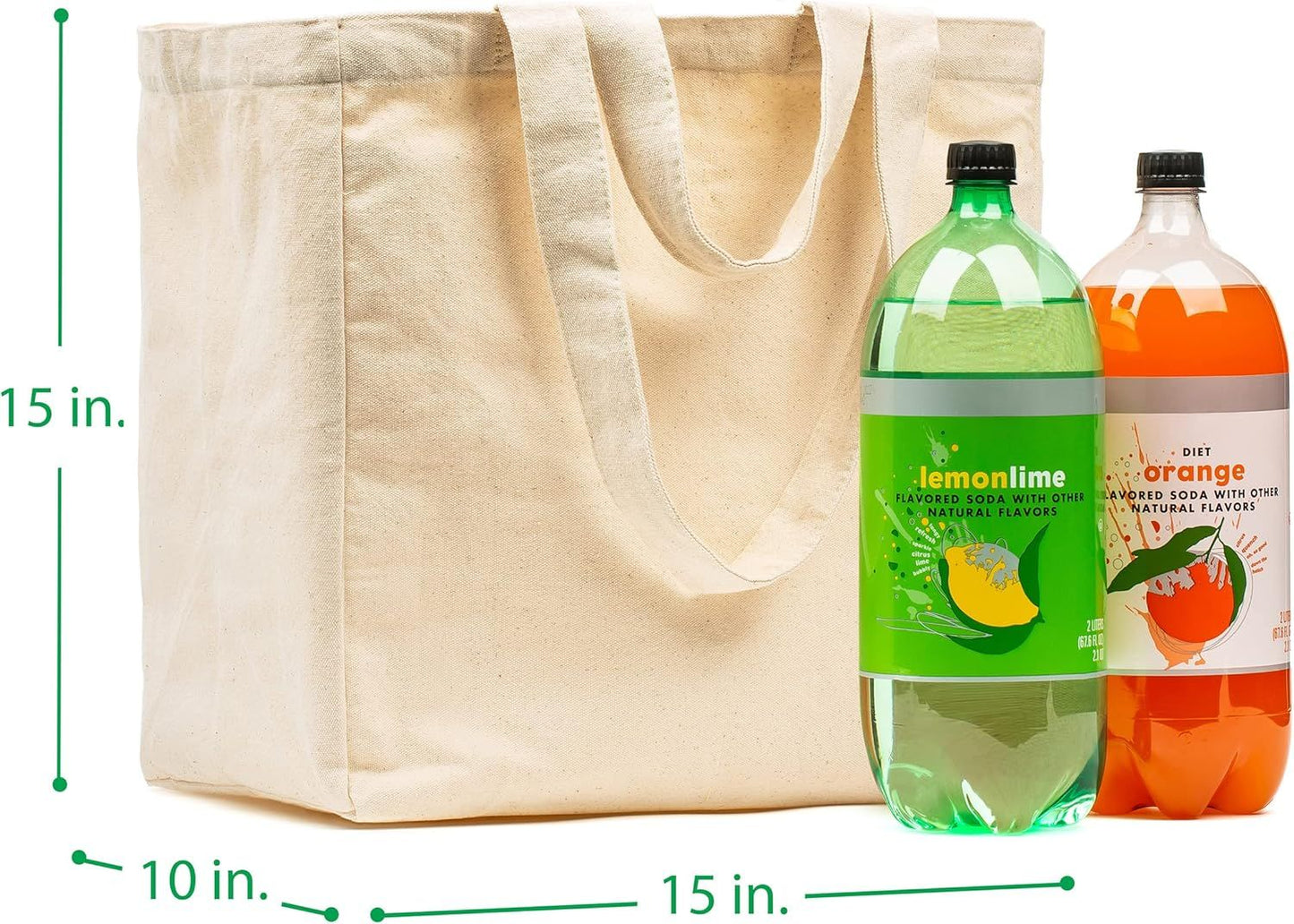 Canvas Grocery Bag 3pc XL Set with Real Pockets, Long Shoulder Strap and Short Handle. Heavy Duty, Foldable, Washable