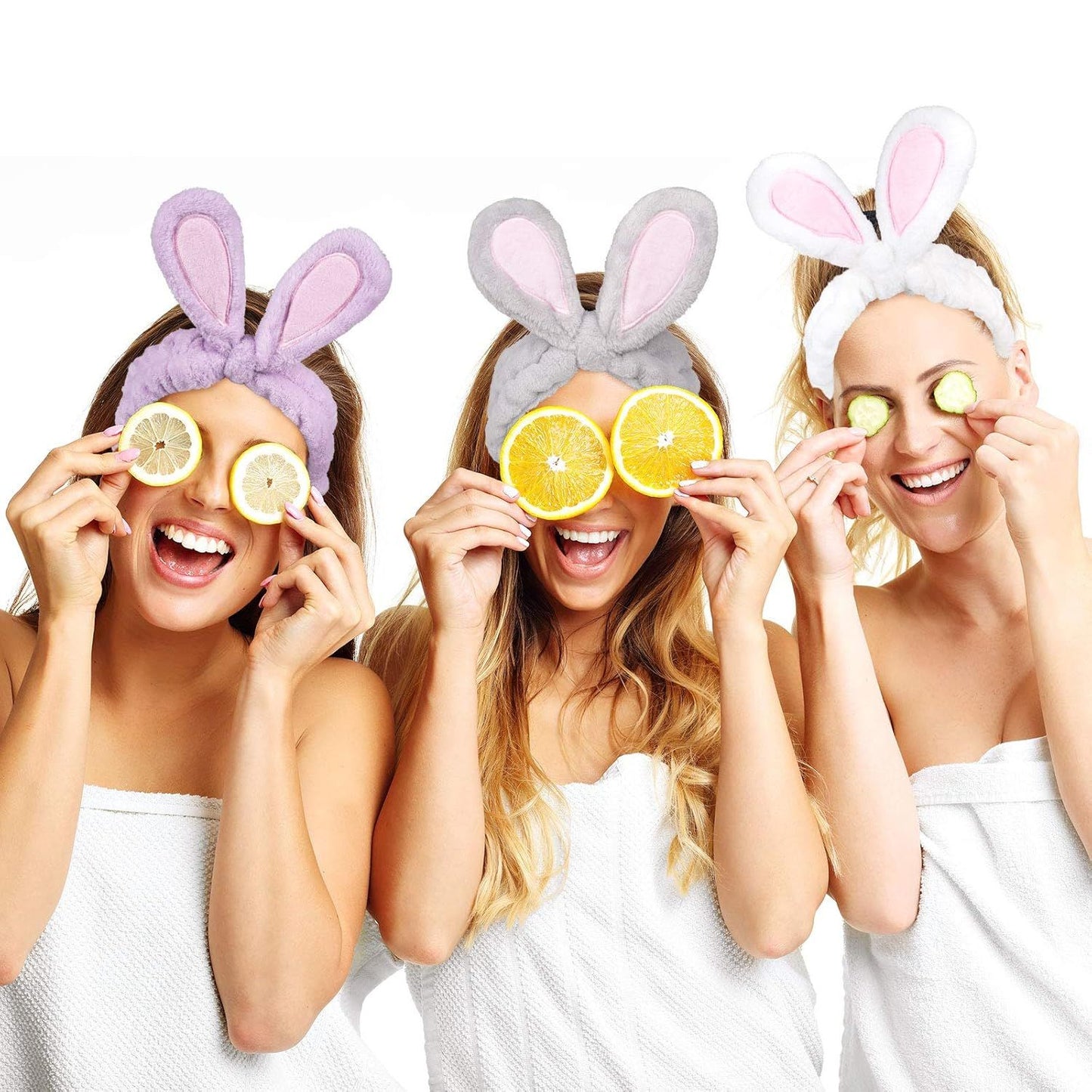 4 Pack Easter Bunny Makeup Headband Rabbit Ear Spa Hair Band Coral Fleece Elastic Head Wrap Stretchy Headband for Party Face Washing Beauty Shower Women Girls (Blue, White, Gray, Purple)