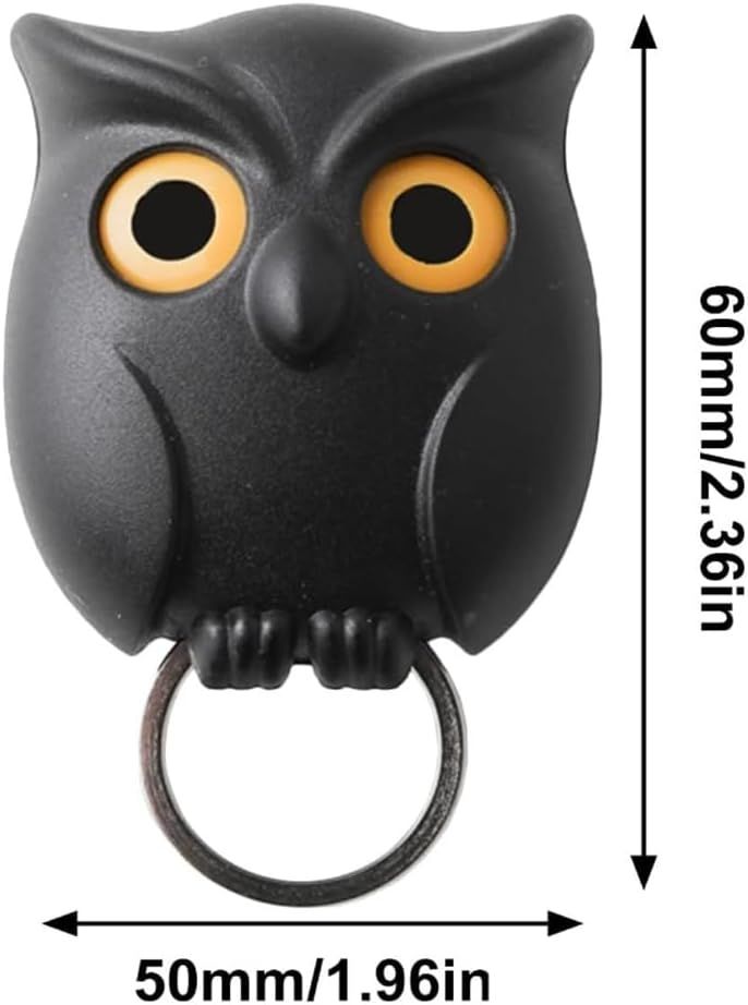 Owl Key Holder, Night Owl Magnetic Wall Key Holder Owl Key Hooks, Automatic Open Close Eyes Owl Key Holder with Wall Self-Adhesive Tape (Black+White)