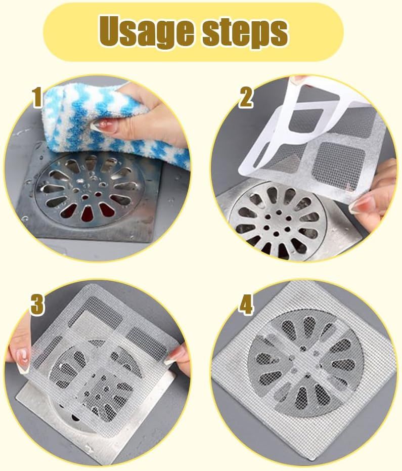 Disposable Shower Drain Hair Catcher, Disposable Hair Drain Stickers Drain Mesh Cover Bathroom Shower Drain Protector for Bathroom Laundry Kitchen Sink for Human and pet Hair (30)