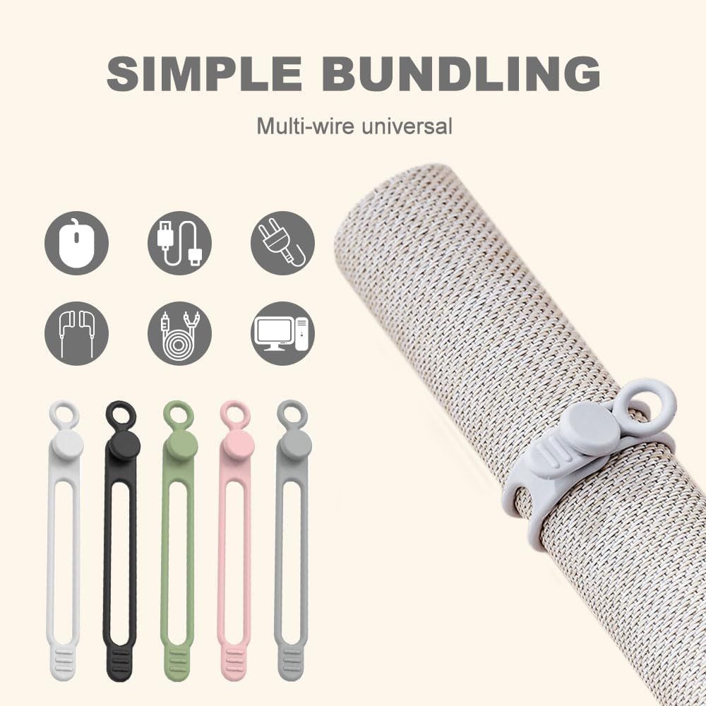 Data Cable Organizer, 2025 New Silicone Cable Ties Reusable Cable Management Organizer for Bundling and Fastening Cable Cords Wires (20)
