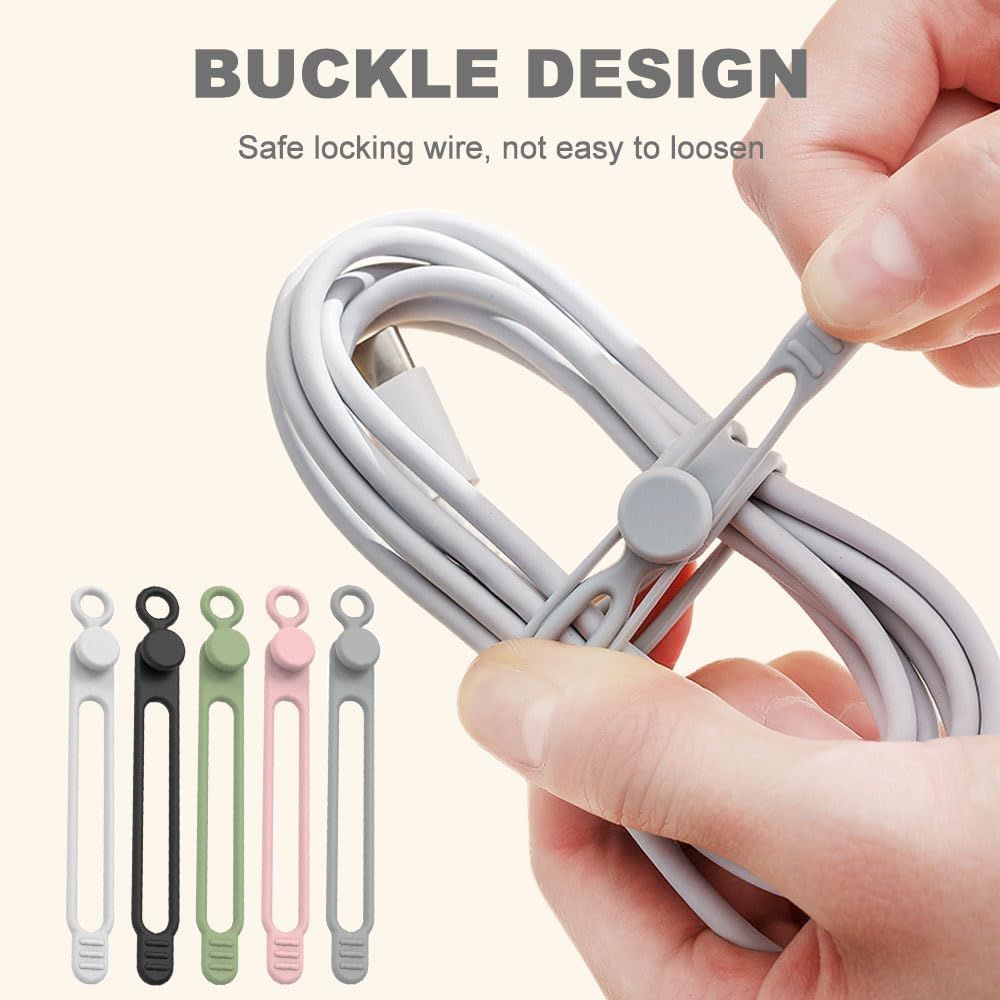 Data Cable Organizer, 2025 New Silicone Cable Ties Reusable Cable Management Organizer for Bundling and Fastening Cable Cords Wires (20)