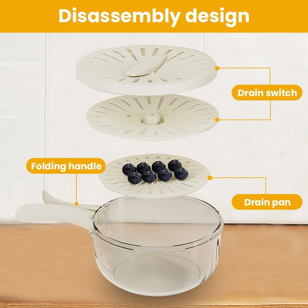 2-in-1 Draining and Preservation Basket, 2026 Upgraded Multifunctional Fruit and Vegetable Washing Bowl with Handle Fruit Strainer Container with Lid for Kitchen, Fridge, Picnic, Camping (Brown)