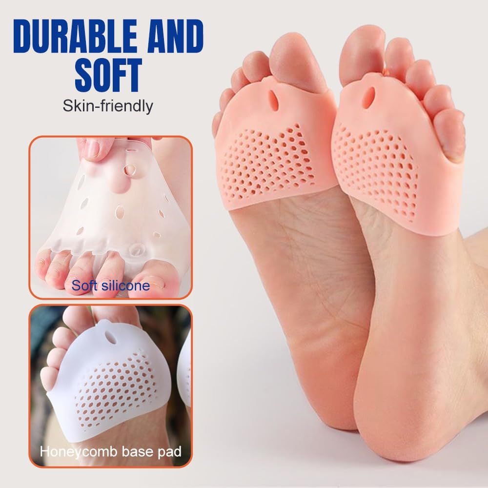 Silicone Toe Separator, 4 Pairs Gel Toe Separators Ball of Foot Cushions Toes Spreaders for Feet for Overlapping Toes, Hammer Toe Crooked Toes for Men & Women (Blue)