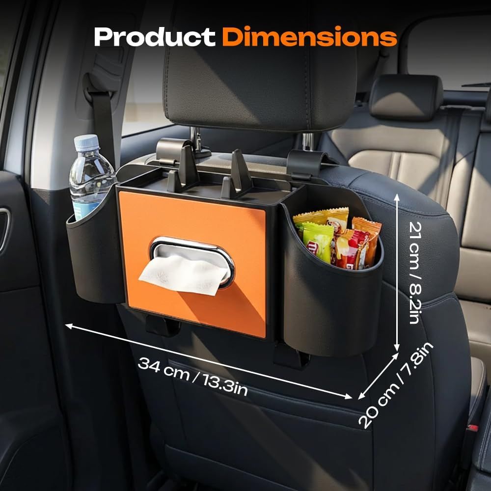4-in-1 Car Backseat Organizer with Cup Holder, 2026 Upgraded Multifunctional Car Back Seat Organizer with Tissue Box, Trash Bin & Hooks for Hold Phones, Snacks, Drinks, and Handbags (Black)