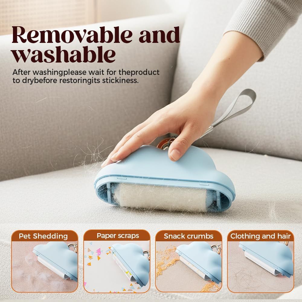 Small Lint Roller Travel Size, 2026 Upgraded Portable Reusable Small Lint Roller Travel Size for Pet Hair Clothes Lints Remover with 150 Sheets Refillable (Blue)