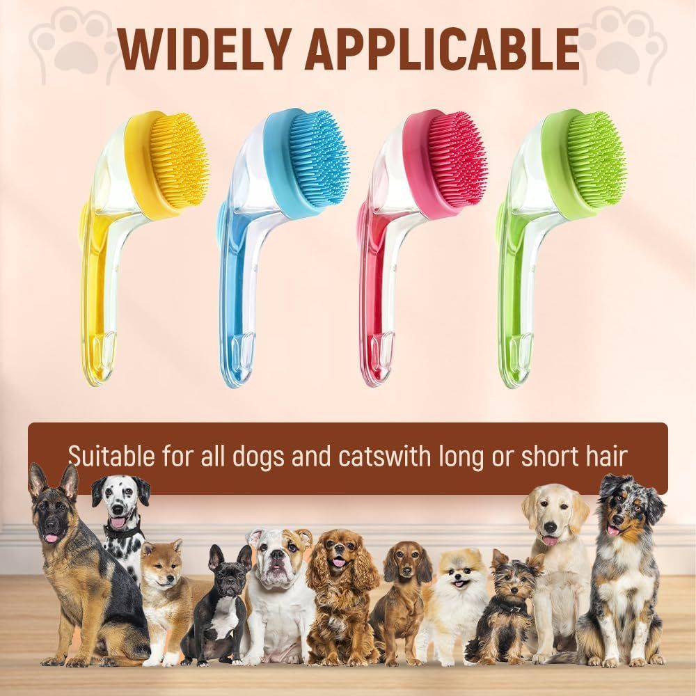 Pet Bath Brush with Shampoo Dispenser, 2025 New Dog Bath Brush Soft Silicone Bristle for Bathing Pets Grooming Massage Brush (Blue)