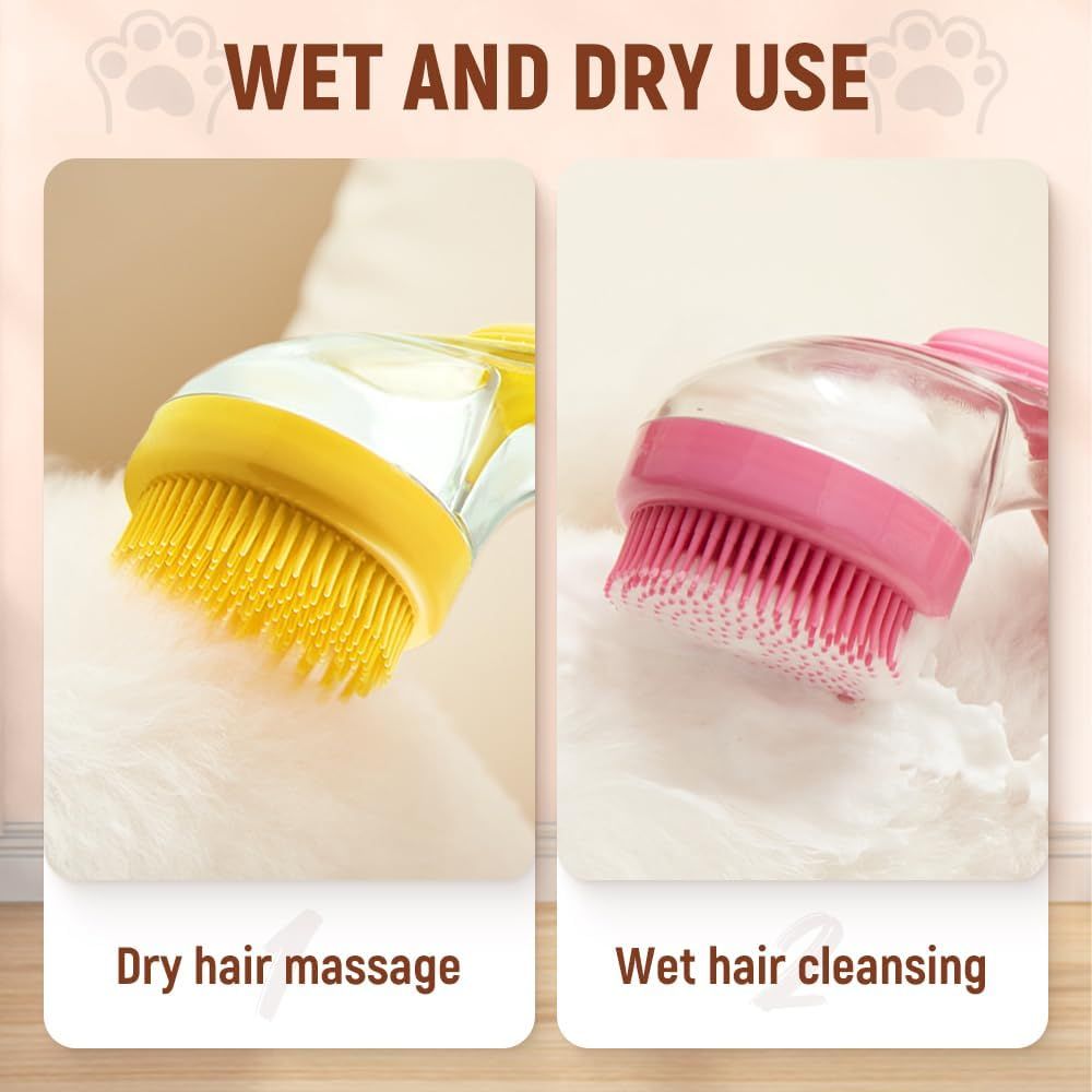 Pet Bath Brush with Shampoo Dispenser, 2025 New Dog Bath Brush Soft Silicone Bristle for Bathing Pets Grooming Massage Brush (Blue)