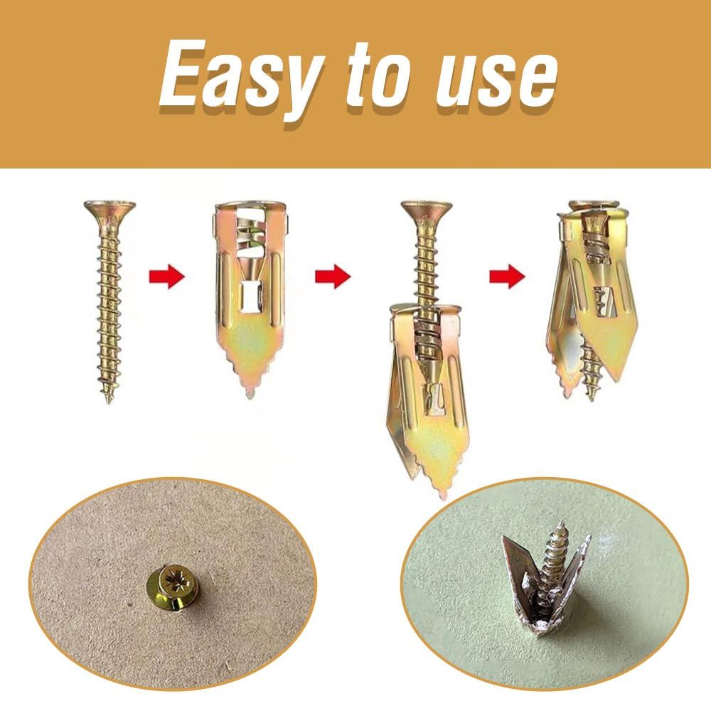Self-Drilling Anchors Screws, 2024 New Zinc Plated Steel Self-Drilling Anchors Drilling Drywall Anchors with Screws, Wall Anchors Easy Application for TV Bike Cabinet (50, 12 mm x 30 mm)