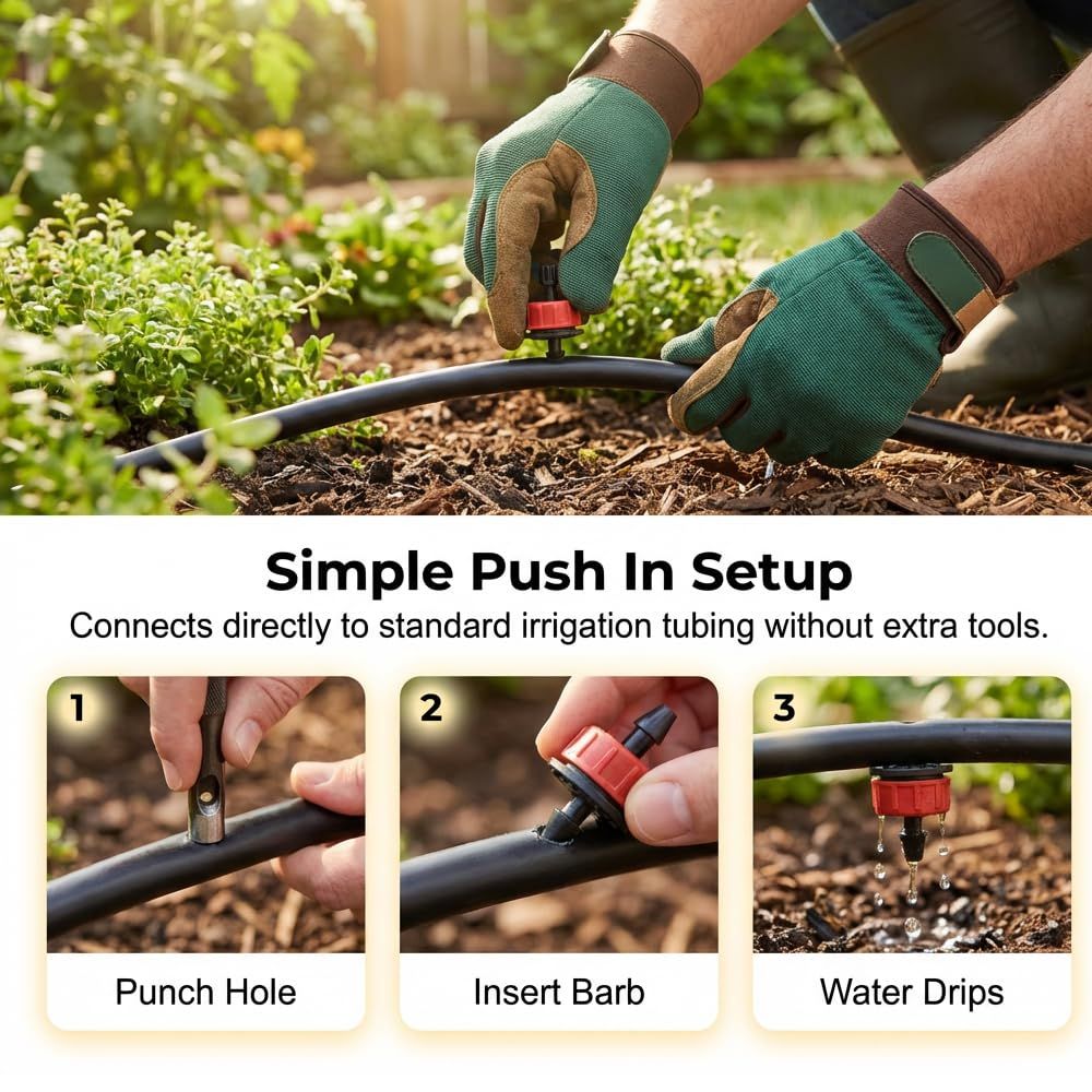 1 GPH Pressure Compensated Drippers Flow for Garden System, 2026 New Self-Cleaning Constant Flow Drippers Drip Irrigation Emitters System for 1/4 Inch Drip Irrigation Tubing (60, 1 GPH)