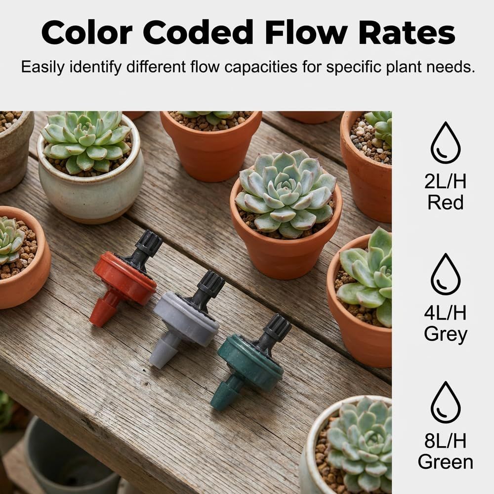 1 GPH Pressure Compensated Drippers Flow for Garden System, 2026 New Self-Cleaning Constant Flow Drippers Drip Irrigation Emitters System for 1/4 Inch Drip Irrigation Tubing (60, 1 GPH)