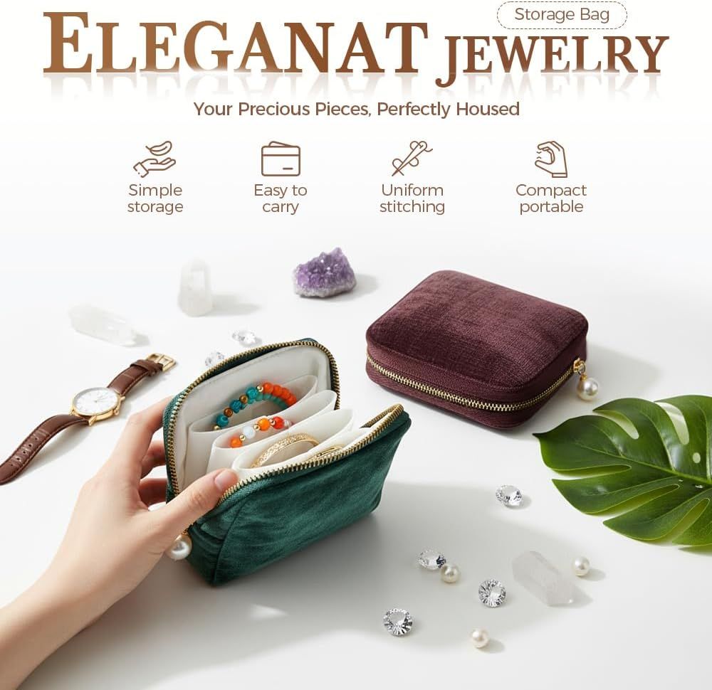Travel Jewelry Case, Small Velvet Jewelry Pouch Bag with Zipper, Mini Portable Organizer for Earrings Rings Necklaces, Anti-Scratch Portable Storage Bag (Smog Blue)