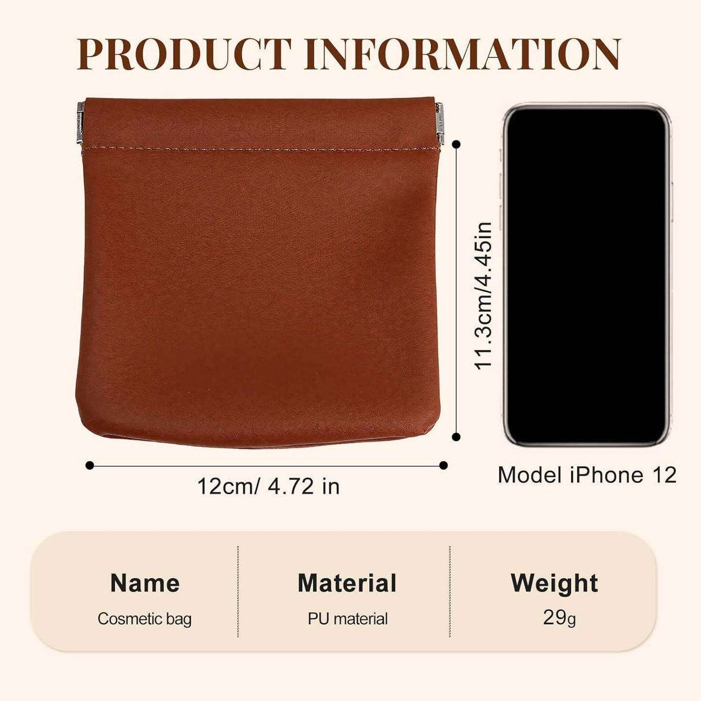 4 Pcs Leather Pouch for Purse, Snap Closure Self-Sealing Cosmetic Bag, Mini Waterproof Organizer for Makeup, Coins, Jewelry, Eyeglasses (B, 4.7X4.5 inches)