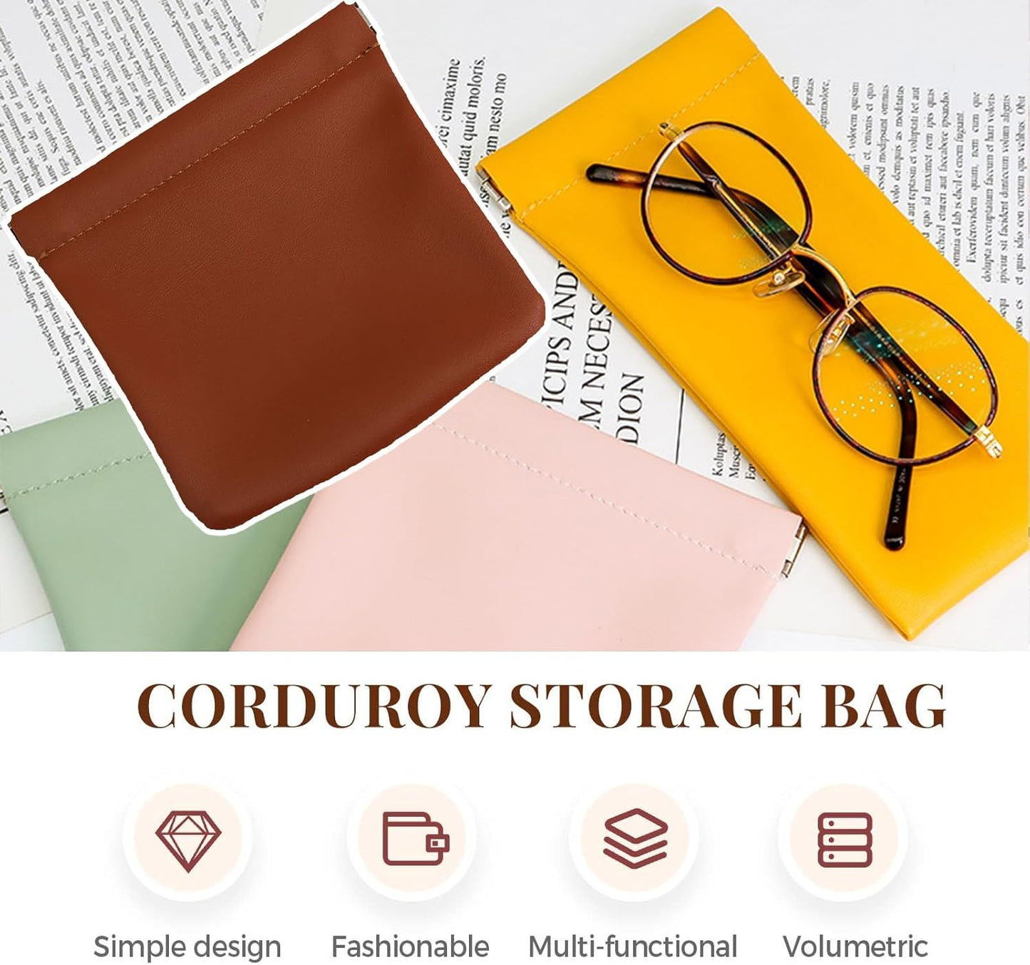 4 Pcs Leather Pouch for Purse, Snap Closure Self-Sealing Cosmetic Bag, Mini Waterproof Organizer for Makeup, Coins, Jewelry, Eyeglasses (B, 4.7X4.5 inches)