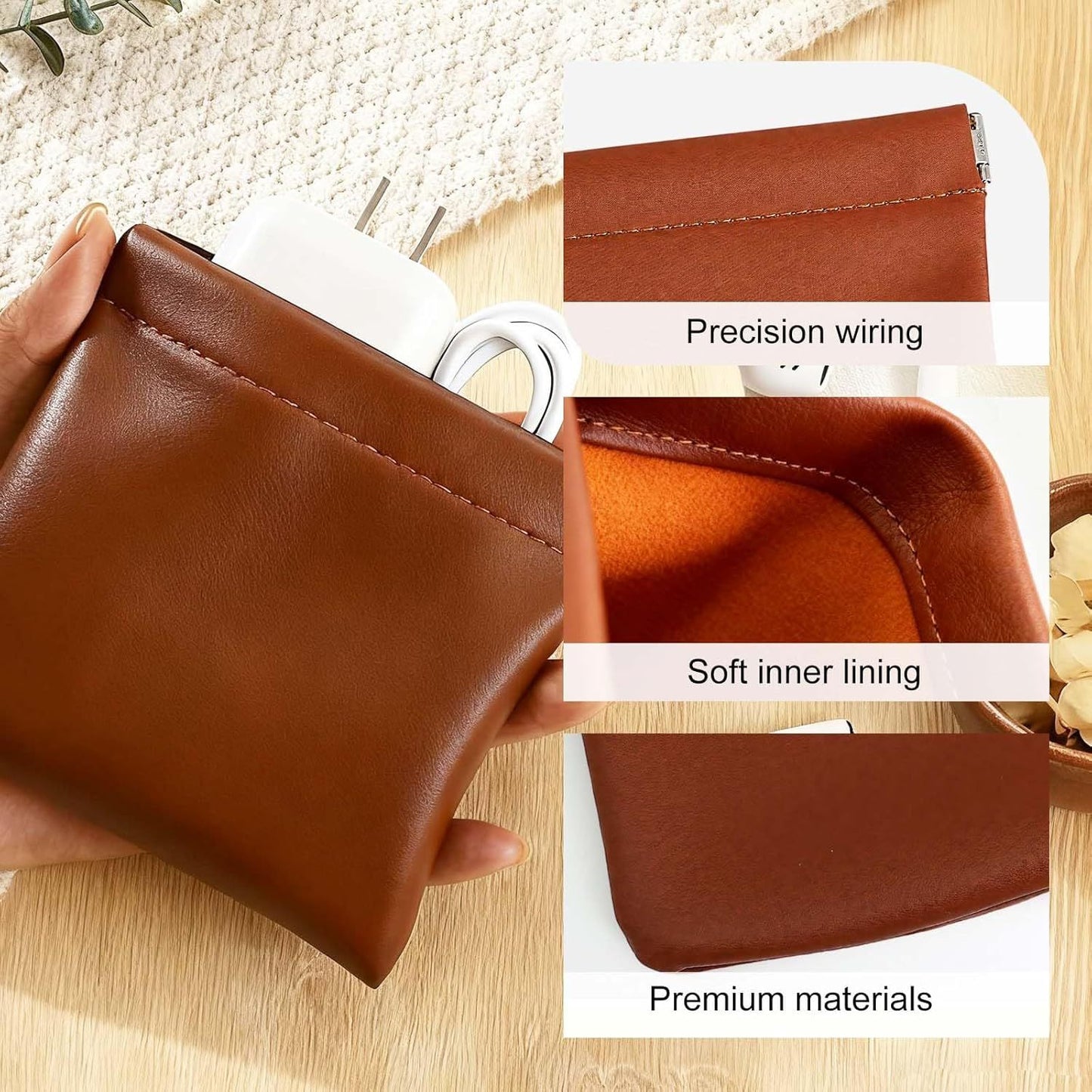 4 Pcs Leather Pouch for Purse, Snap Closure Self-Sealing Cosmetic Bag, Mini Waterproof Organizer for Makeup, Coins, Jewelry, Eyeglasses (B, 4.7X4.5 inches)