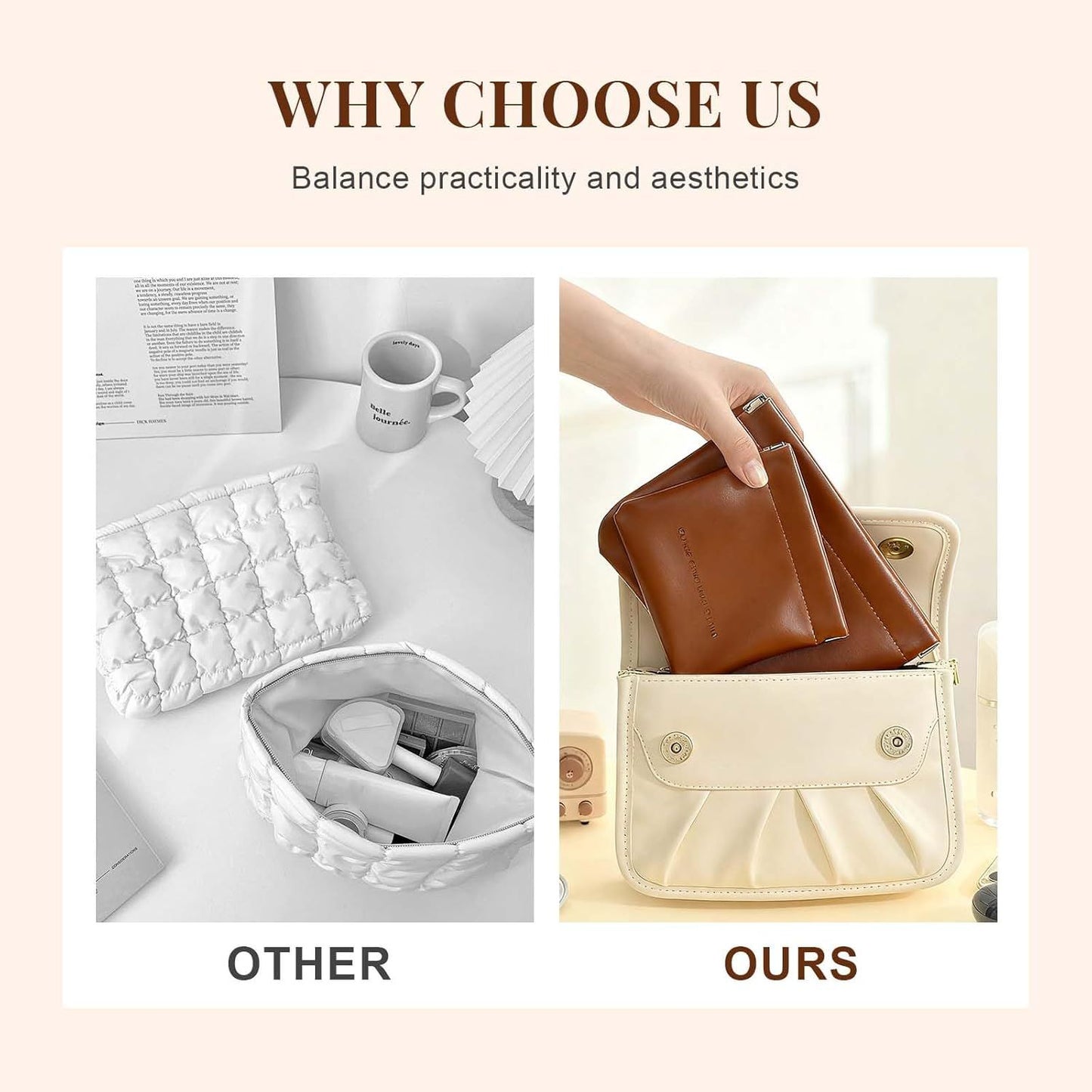 4 Pcs Leather Pouch for Purse, Snap Closure Self-Sealing Cosmetic Bag, Mini Waterproof Organizer for Makeup, Coins, Jewelry, Eyeglasses (B, 4.7X4.5 inches)