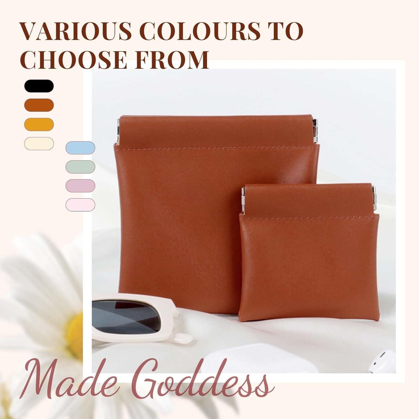 4 Pcs Leather Pouch for Purse, Snap Closure Self-Sealing Cosmetic Bag, Mini Waterproof Organizer for Makeup, Coins, Jewelry, Eyeglasses (B, 4.7X4.5 inches)