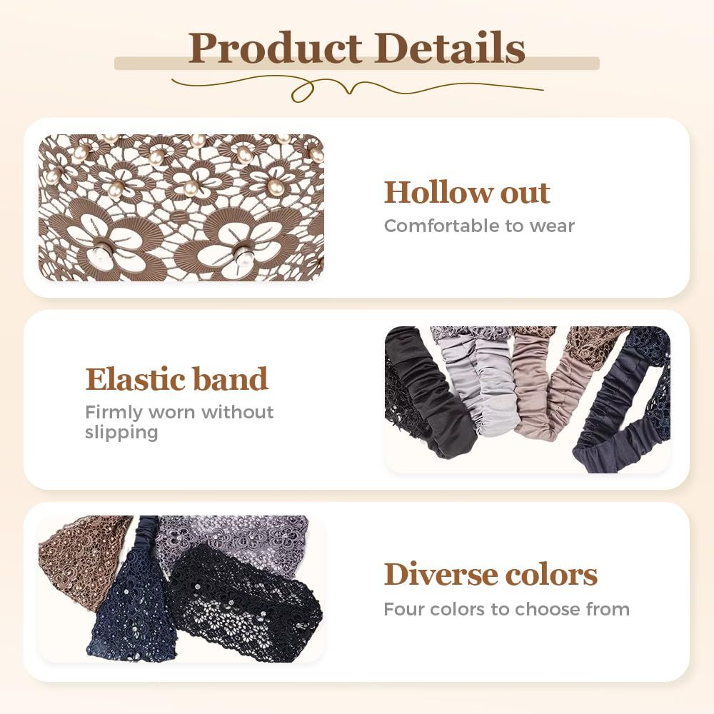 2025 New Elegant Floral Beaded Headbands for Women, Wide Lace Hair Bandanas, Boho Hair Accessories (5PCS, one size)