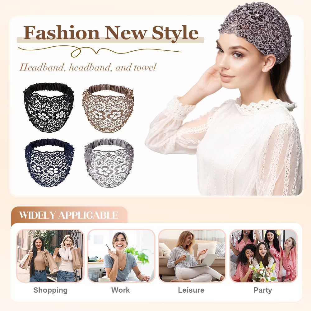 2025 New Elegant Floral Beaded Headbands for Women, Wide Lace Hair Bandanas, Boho Hair Accessories (5PCS, one size)