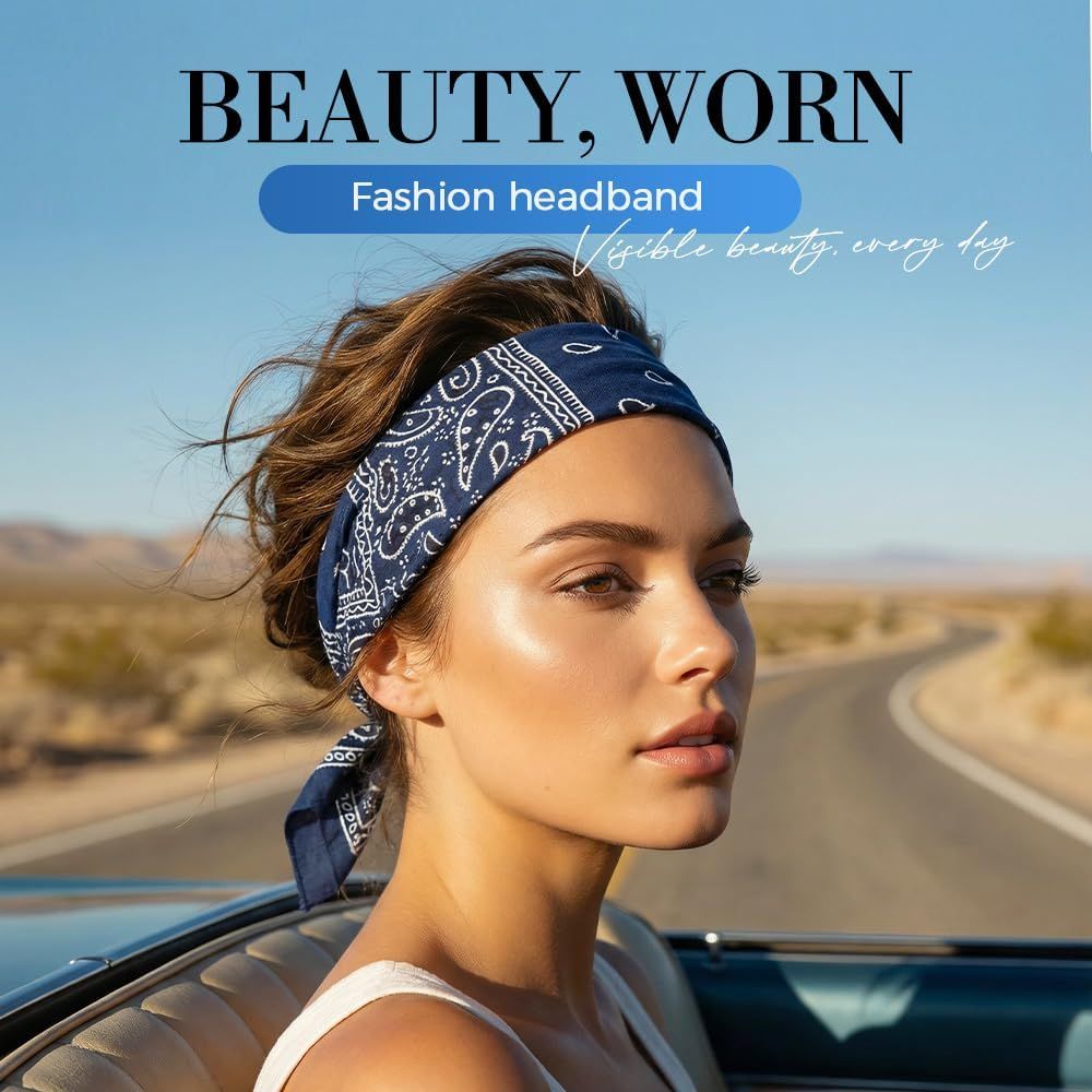 Non Slip Wide Headbands for Women, Yoga Headband, Soft Moisture Wicking Stretchy Fashion Hair Bands for Workout, Boho Accessories for Women