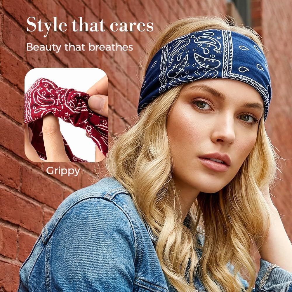 Non Slip Wide Headbands for Women, Yoga Headband, Soft Moisture Wicking Stretchy Fashion Hair Bands for Workout, Boho Accessories for Women