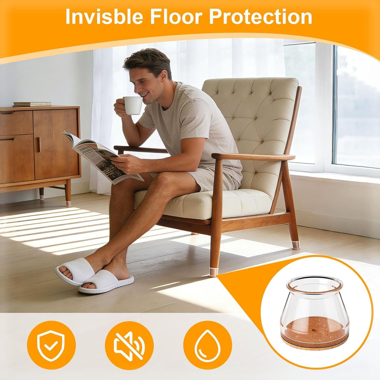 Ansible 36 Pack Chair Leg Floor Protectors for Hardwood Floors, Silicone Felt Covers Pads Caps, Protect Wood Furniture Feet Floors Noise Reduce and Scratch (Universal Large & Clear)