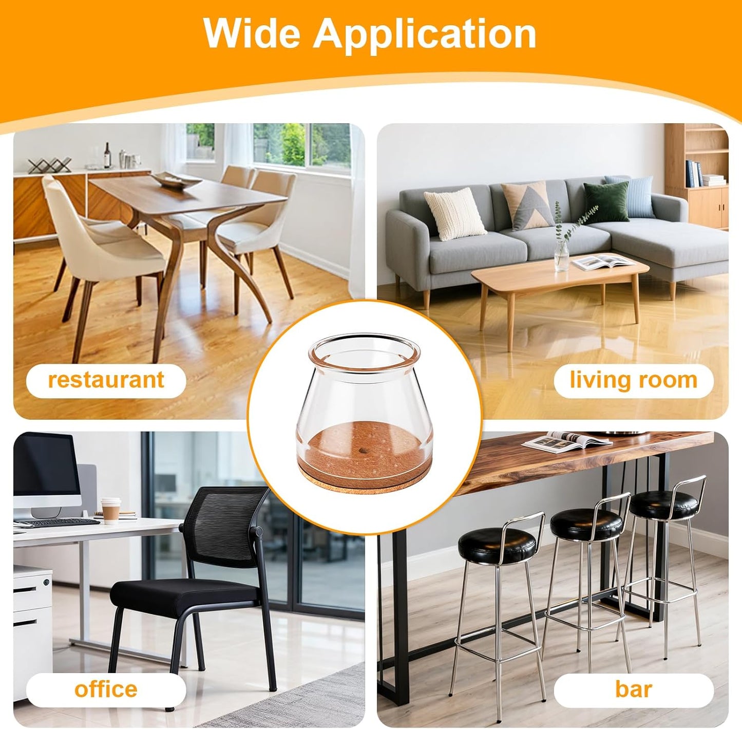Ansible 36 Pack Chair Leg Floor Protectors for Hardwood Floors, Silicone Felt Covers Pads Caps, Protect Wood Furniture Feet Floors Noise Reduce and Scratch (Universal Large & Clear)