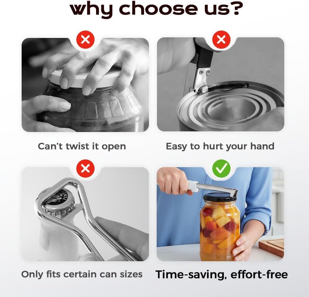 Adjustable Jar Opener for Weak Hands & Seniors - Stainless Steel Can Opener with Comfort Grip, Multifunctional Bottle & Lid Opener for Kitchen, Arthritis Friendly (red)