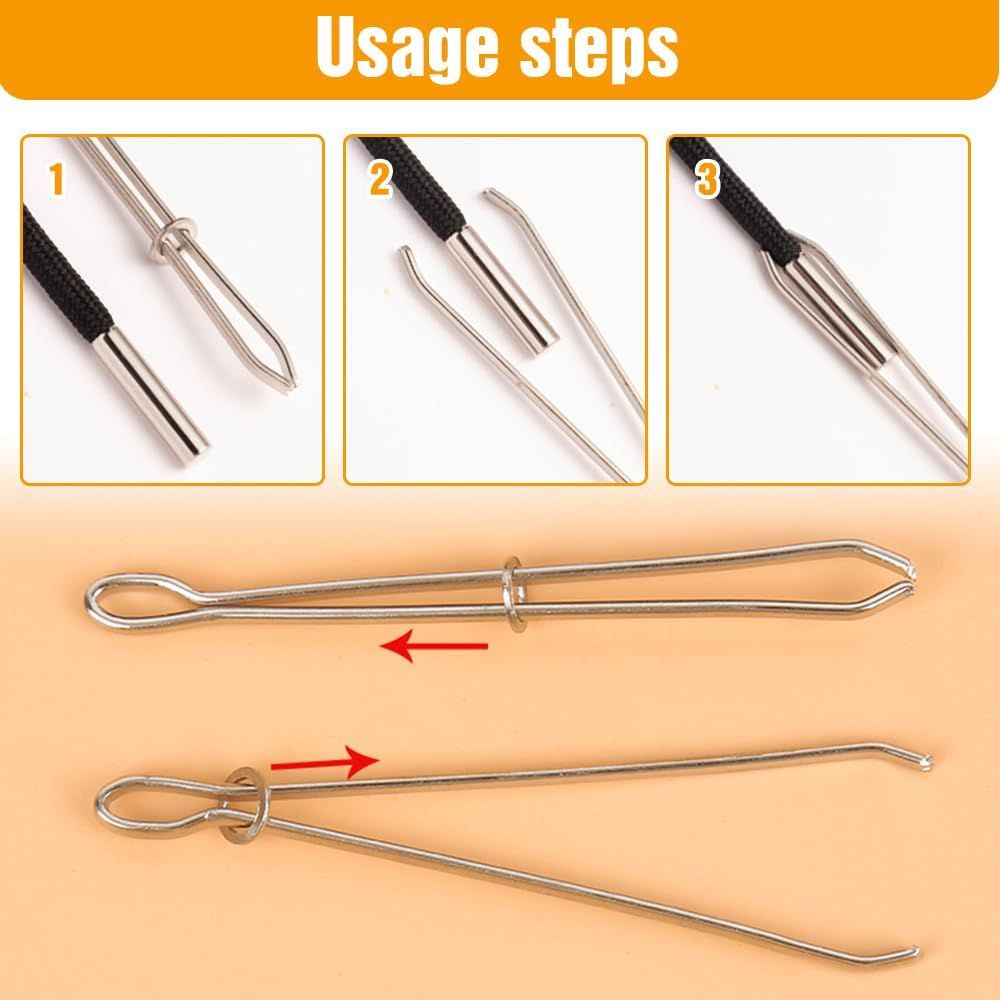 DIY Rope Threader Clip, Metal Easy Pull Drawstring Threader Tool with Tweezer Sewing Tool for Drawstring Replacement for Hoodies, Pants, Shorts, Sewing Supplies Accessories (2)