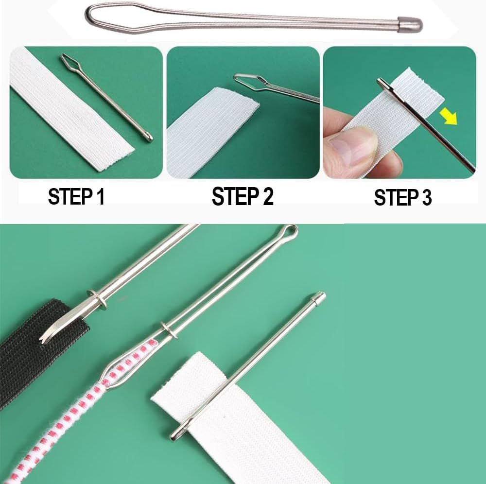 DIY Rope Threader Clip, Metal Easy Pull Drawstring Threader Tool with Tweezer Sewing Tool for Drawstring Replacement for Hoodies, Pants, Shorts, Sewing Supplies Accessories (2)