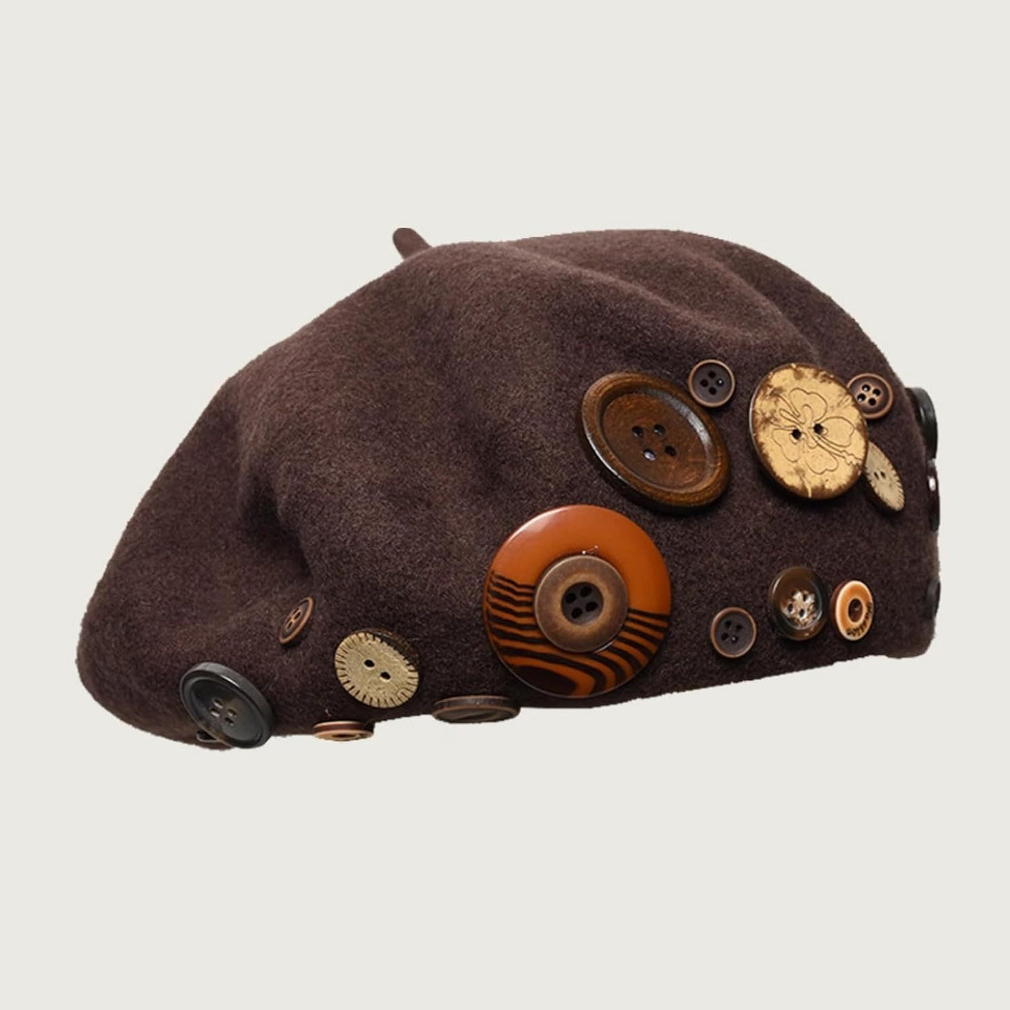 Women's Wool Blend Felt Beret Hat with Retro Button Detail, Fall Winter Fashion Artistic Cap Korean Style
