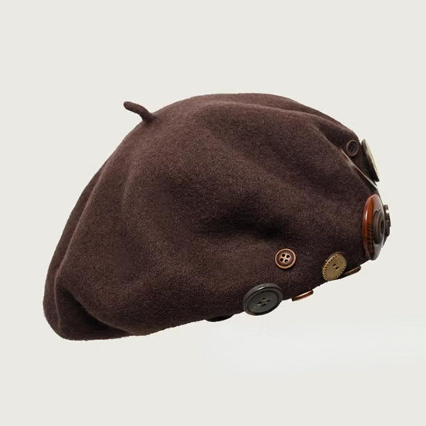 Women's Wool Blend Felt Beret Hat with Retro Button Detail, Fall Winter Fashion Artistic Cap Korean Style