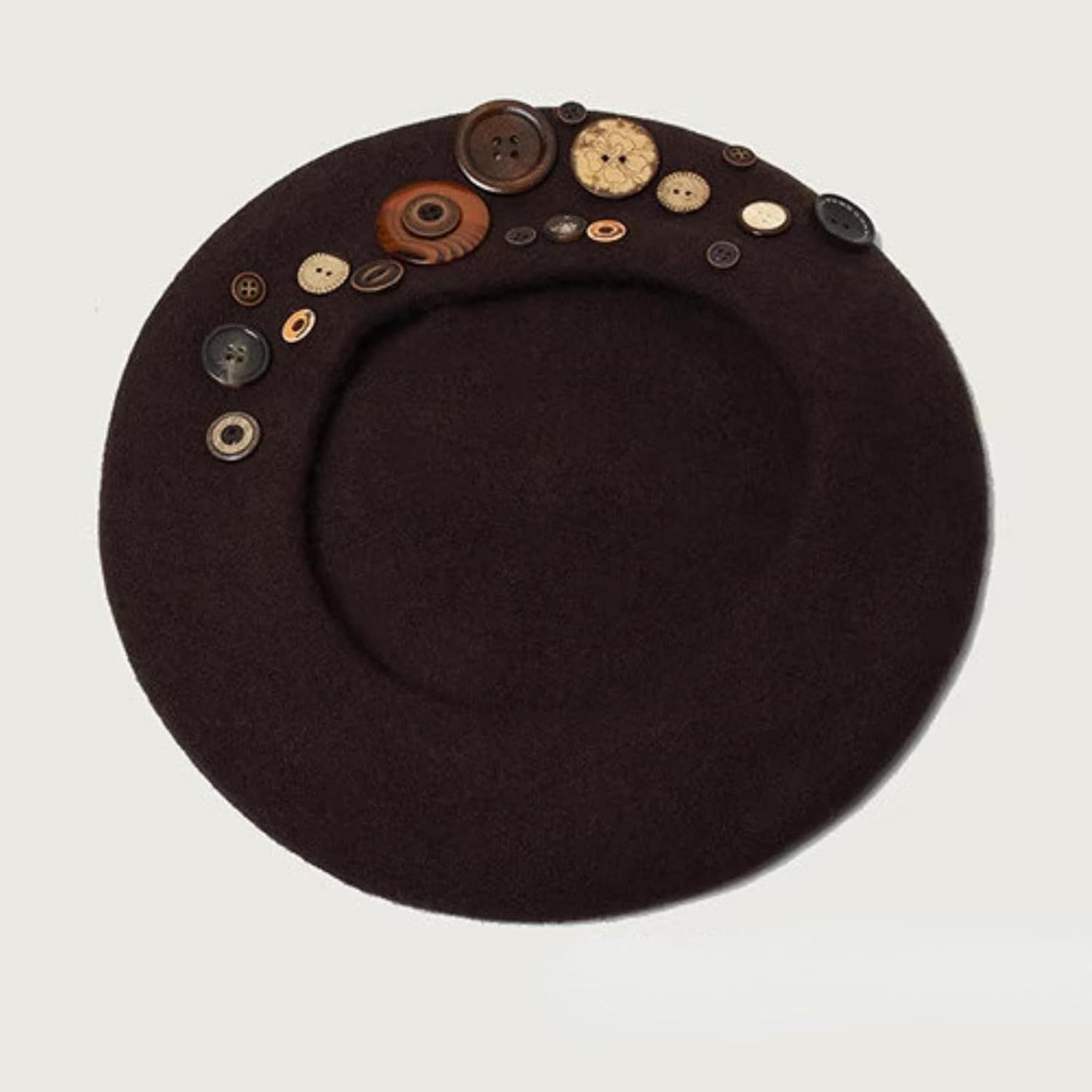Women's Wool Blend Felt Beret Hat with Retro Button Detail, Fall Winter Fashion Artistic Cap Korean Style