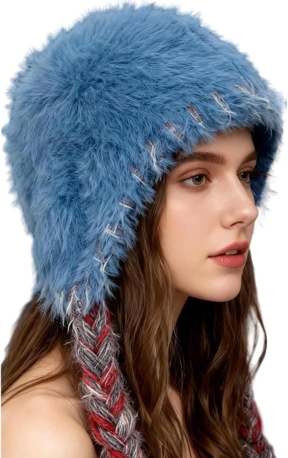 Women's Warm Plush Thick Knit Beanie Hat with Braids for Winter, Cute Ear Warmer Cap for Cold Fashion