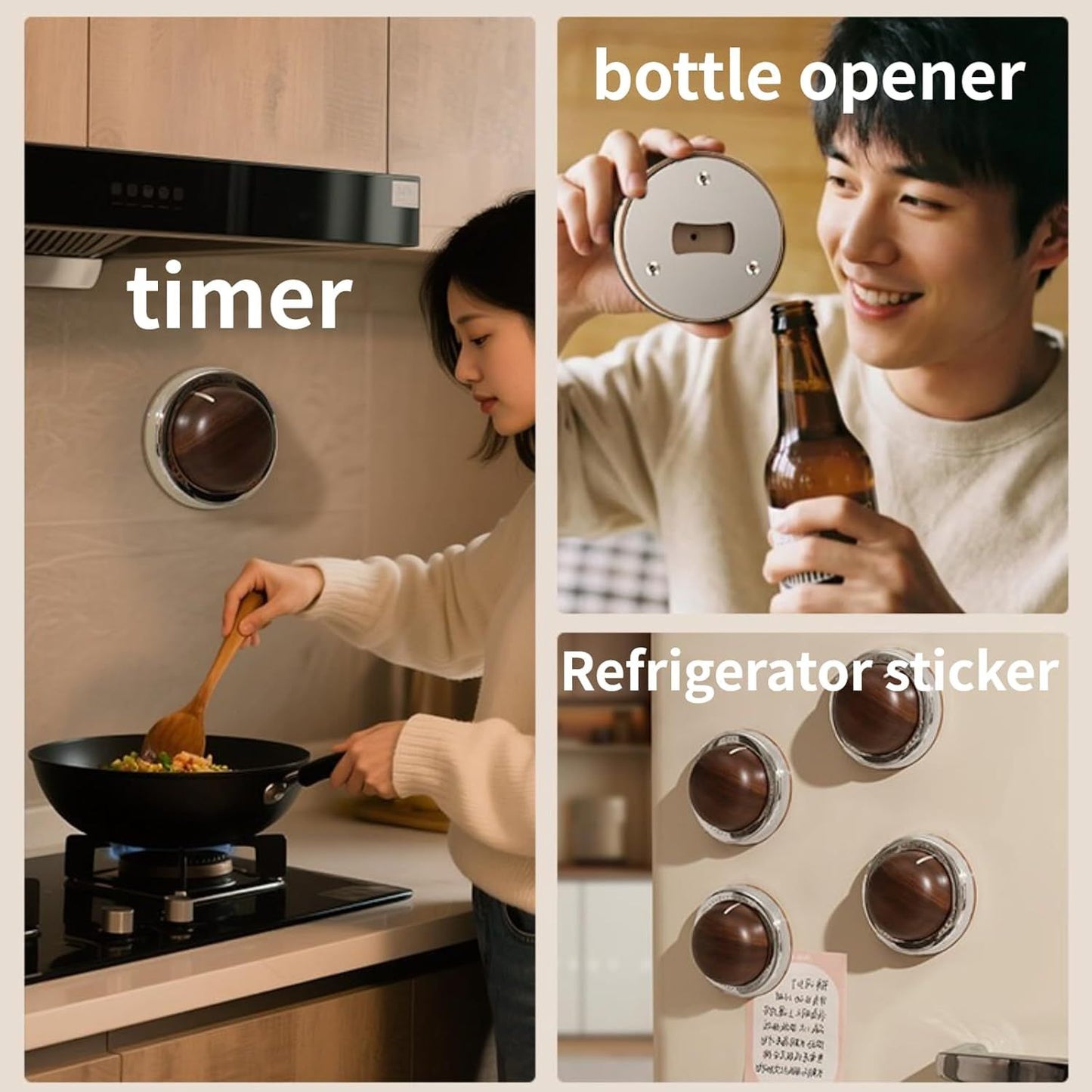 Modern Mechanical Kitchen Timer with Wood Grain Design, Stainless Steel Base, Easy-to-Use Cooking Timer for Home