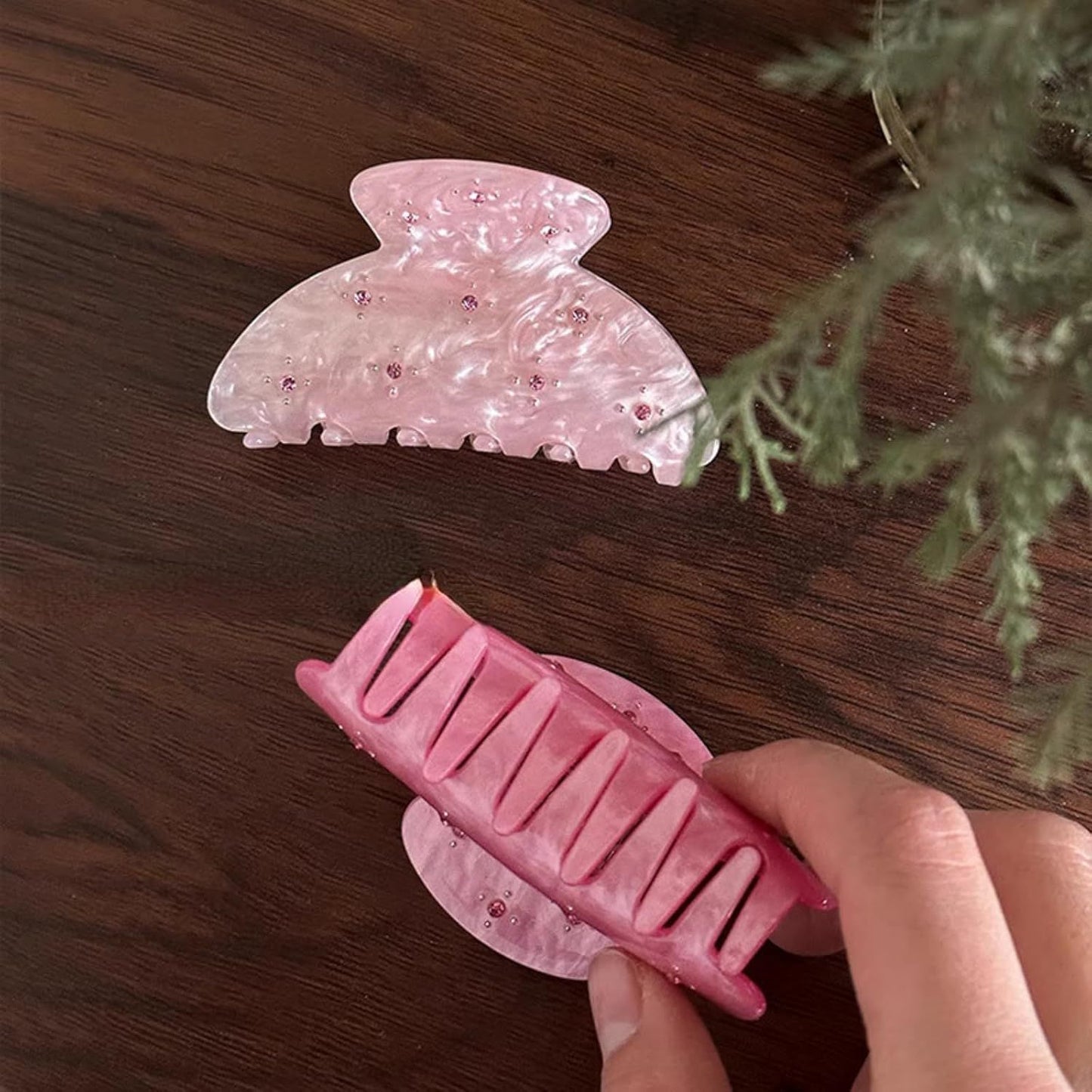 2 Pcs Bright Pink Hair Claws with Sparkling Small Gems, Elegant Starry Medium Hair Clip for Half Up Hairstyles (Pink + Rose)