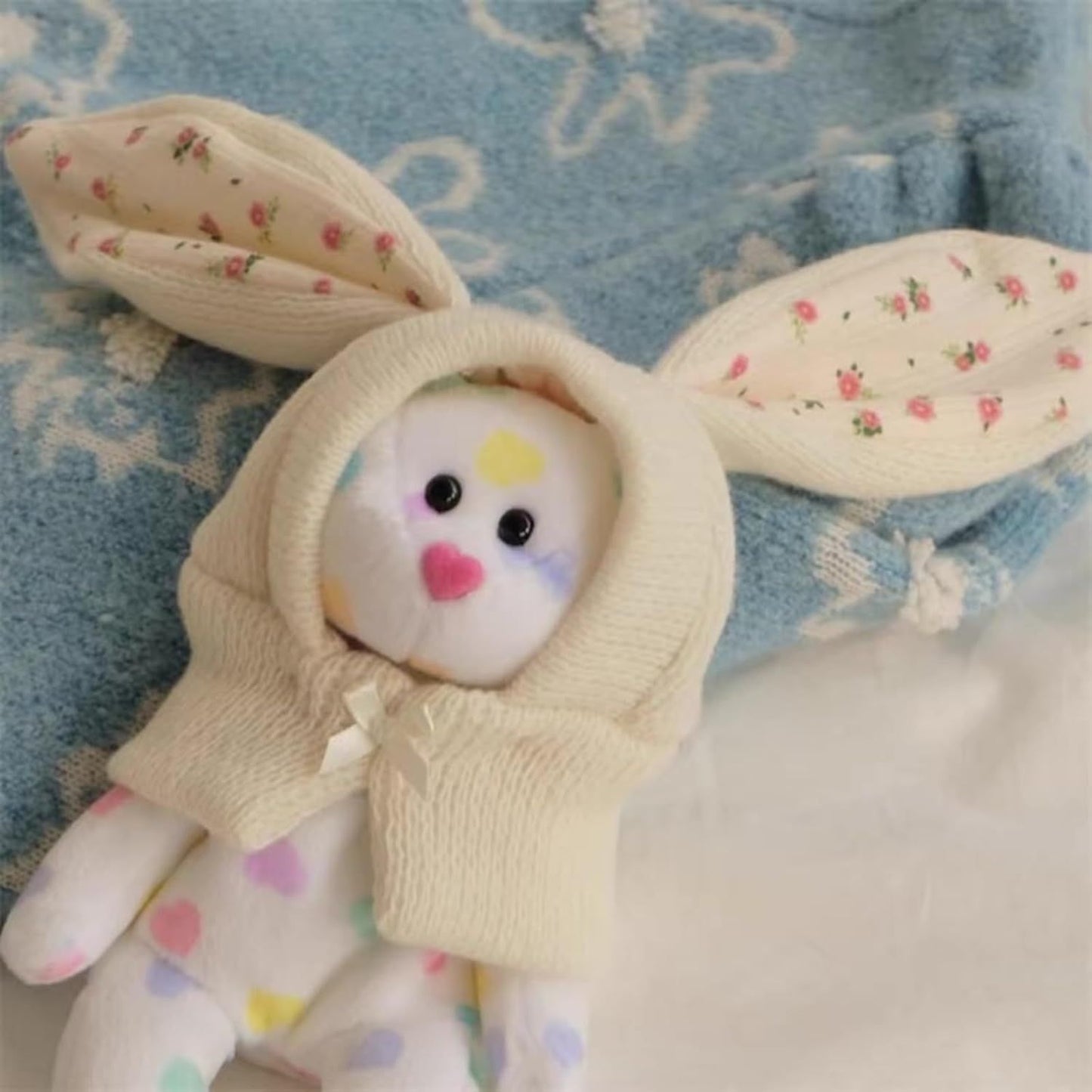 Small Dogs Cats Knitted Snood Cute Hat with Rabbit Ears for Winter Warm, Pet Scarf Headwear Accessory for Photo (White,L)