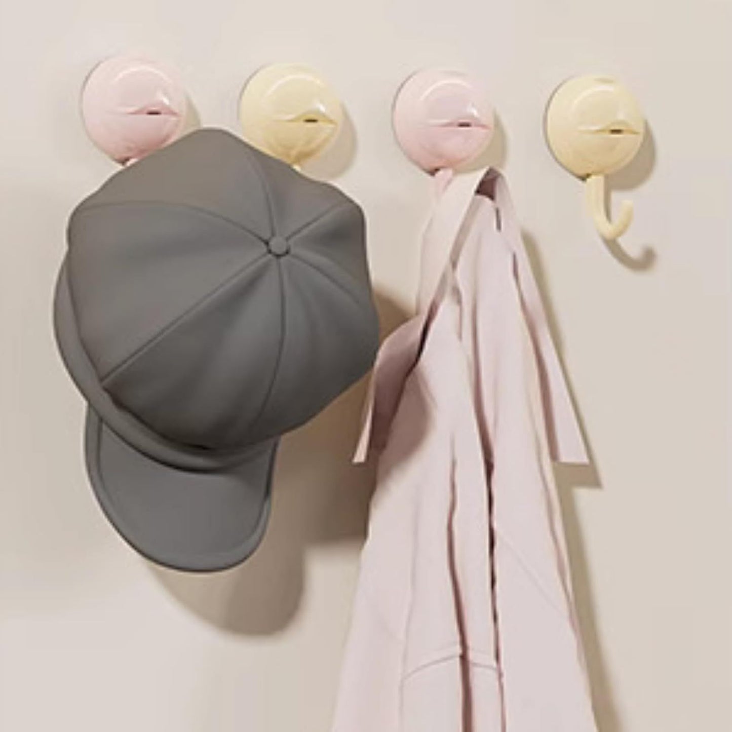 No-Drill Round Vacuum Suction Cup Hooks Pastel Colors, Strong Hold No-Trace Storage Hangers for Kitchen Bathroom Towel (Clear Beige Pink,6)